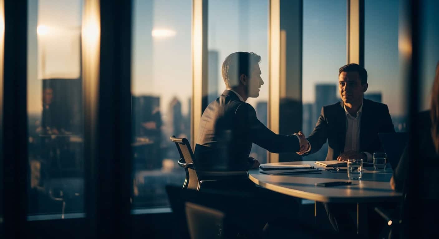 Profissional de imigração USA negociando com cliente, foco em green card e vistos de trabalho.