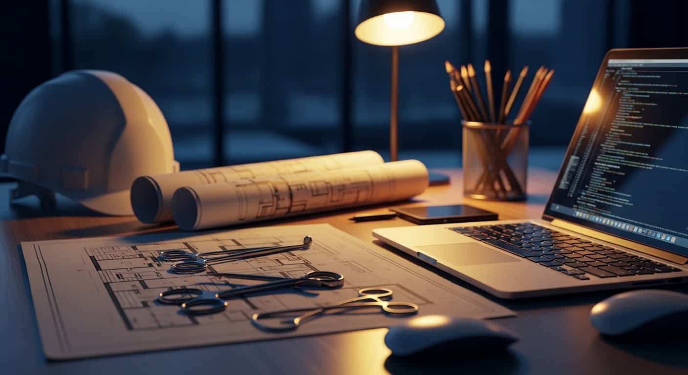 Profissional de imigração USA analisando documentos e código em laptop para processos de green card.